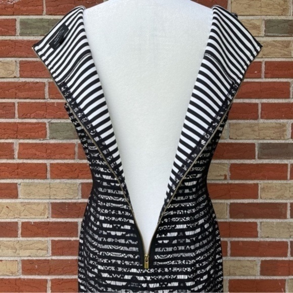 Tahari ASL Striped Black White Sleeveless Sheath Dress 👗 - Picture 7 of 13